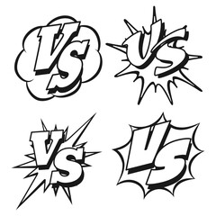 Black and white battle confrontation patches or VS letters. Vector illustration