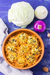 Cabbage rolls with rice and mushrooms. 