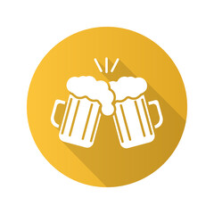 Toasting beer glasses. Flat design long shadow icon