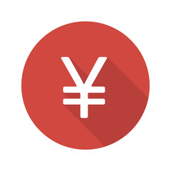 Japanese yen sign. Flat design long shadow icon