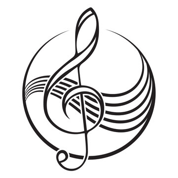 Logo of a black treble clef. 