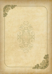 Template, background with a framework and decorative element on piece of parchment. A3 page proportions.