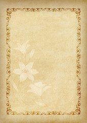 Template, background with a framework and decorative element on piece of parchment. A3 page proportions.