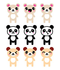 Fototapeta premium Kawaii bear icons set, cute panda bear design