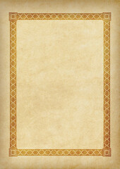 Template, background with a Slavic ornament on piece of parchment. A3 page proportions.