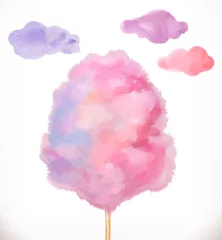 Fototapete Rund Cotton candy. Sugar clouds. Watercolor vector illustration © Natis