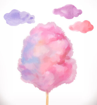 Cotton candy. Sugar clouds. Watercolor vector illustration