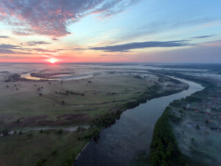Fototapeta na wymiar aerial view of river at sunrise