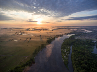 aerial view of river at sunrise