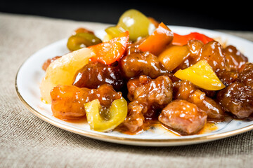 wok fried chicken stir fry with sweet peppers and chinese vegetables