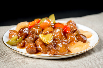 wok fried chicken stir fry with sweet peppers and chinese vegetables