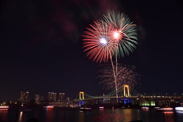 Tokyo fireworks and bridge