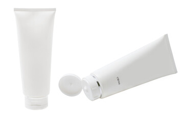 Lotion tube packaging on white background