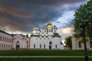 Fototapeta na wymiar Temple of St. Sophia Novgorod Kremlin. Evening view. Russia Veliky Novgorod