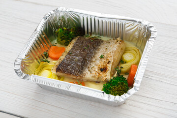 Healthy food take away in foil box