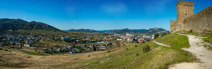 Fototapeta na wymiar View on Sudak from the Fortress mountain, Crimea