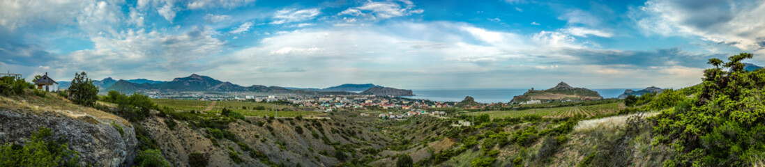 Fototapeta na wymiar Panorama of Sudak from the mountain Perchem, Crimea