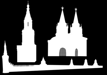 Moscow building three silhouettes on black