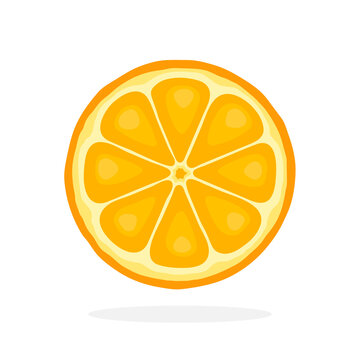 Vector illustration in flat style. Slice of orange. Healthy vegetarian food. Citrus fruits. Decoration for greeting cards, prints for clothes, posters, menus