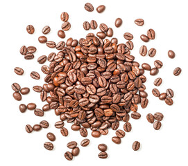 coffee beans on white, top view
