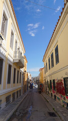 Photo from picturesque Plaka area in center of Athens and Roman Forum archaeological site, Attica, Greece