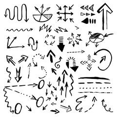 Hand drawn vector arrows icons set isolated on white background