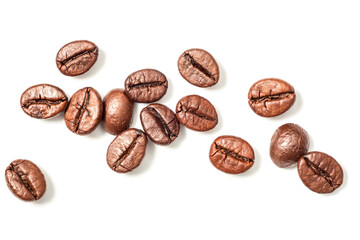 coffee beans on white, top view