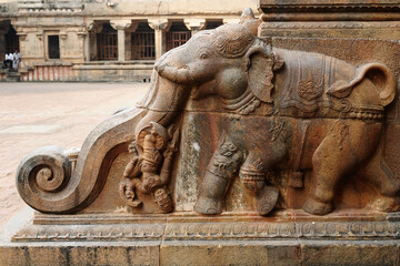 Fototapeta na wymiar India, Brihadeeswarar Temple is a Hindu temple dedicated to Shiva located in Thanjavur in the Indian state of Tamil Nadu (UNESCO)