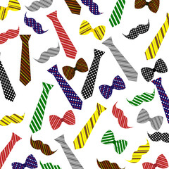 Vector pattern. Tie, bow, mustache. Design for Father's Day. © Надежда Романовская