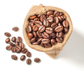 coffee beans on white, top view