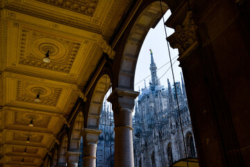 Duomo di Milano center tower view from arcade