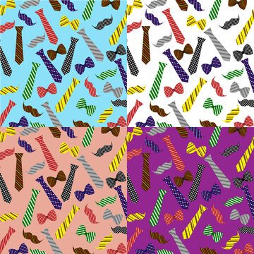 Collection of vector patterns. Tie, bow, mustache. Design for Father's Day.
