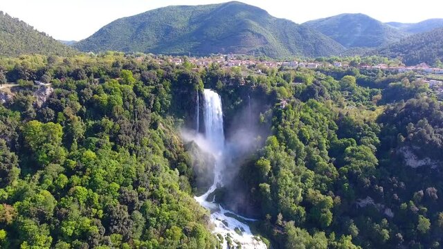 Aerial View of Marmore's Falls in Umbria, Italy, one of highest waterfall of Europe