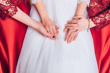 Bride and bridesmaids during the wedding preparations