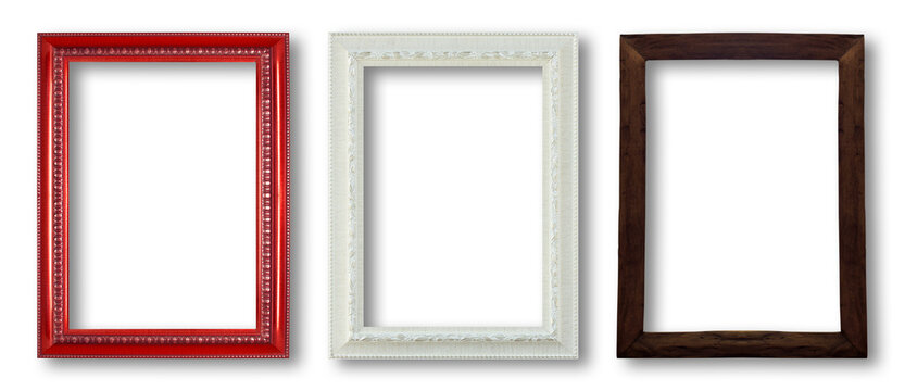 wood frame and white frame and red frame on white background.