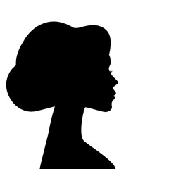 Beautiful woman profile silhouettes with elegant hairstyle, vector young female face design, beauty girl head with styled hair, fashion lady graphic portrait.