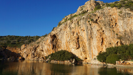 Fototapeta na wymiar Photo of lake Vouliagmenis on a spring morning, Athens Riviera, Attica, Greece