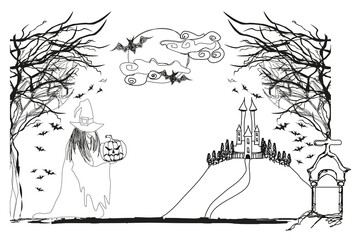 Obraz premium Illustration of witch with Halloween pumpkin