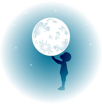 illustrazione di bambino che gioca con la luna
