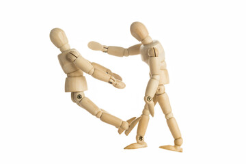 wooden Mannequin Punch concept on isolate white background.