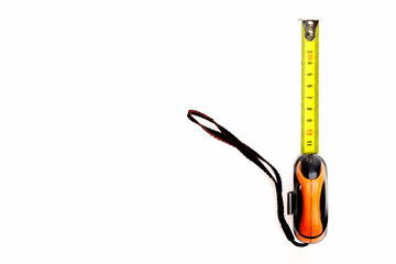 Concept of measuring and precision: flexible ruler on white background
