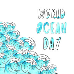 Obraz premium watercolor ocean day background with ocean waves