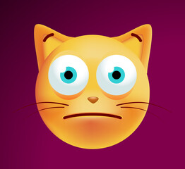Cute Confused Emoticon Cat on Dark Background. Isolated Vector Illustration 