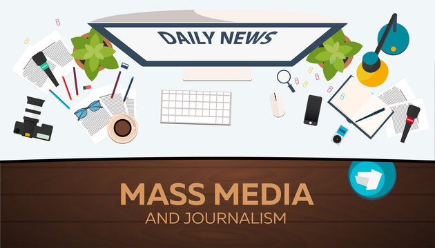 Mass media and journalism. Work place. Vector illustration.