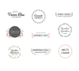 Obraz premium Handdrawn logo templates. Premade logotypes. Floral logos for small business