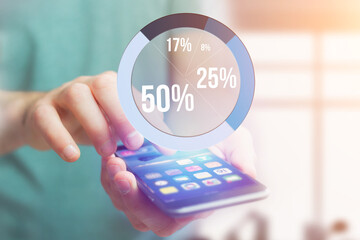 Blue survey graph interface with business theme going out a smartphone - Technology concept