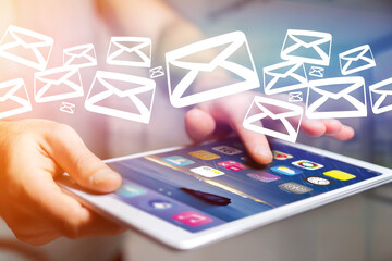 Group of email icon displayed on a futuristic interface - Communication concept