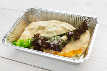 Healthy food take away in foil box
