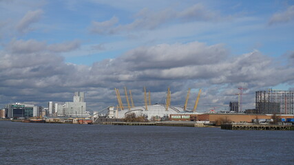 Naklejka premium Photo of Canary Warf in isle of dogs as seen from Greenwich, London, United Kingdom