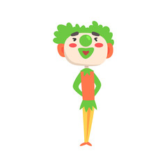 Funny clown with green makeup colorful cartoon character vector Illustration